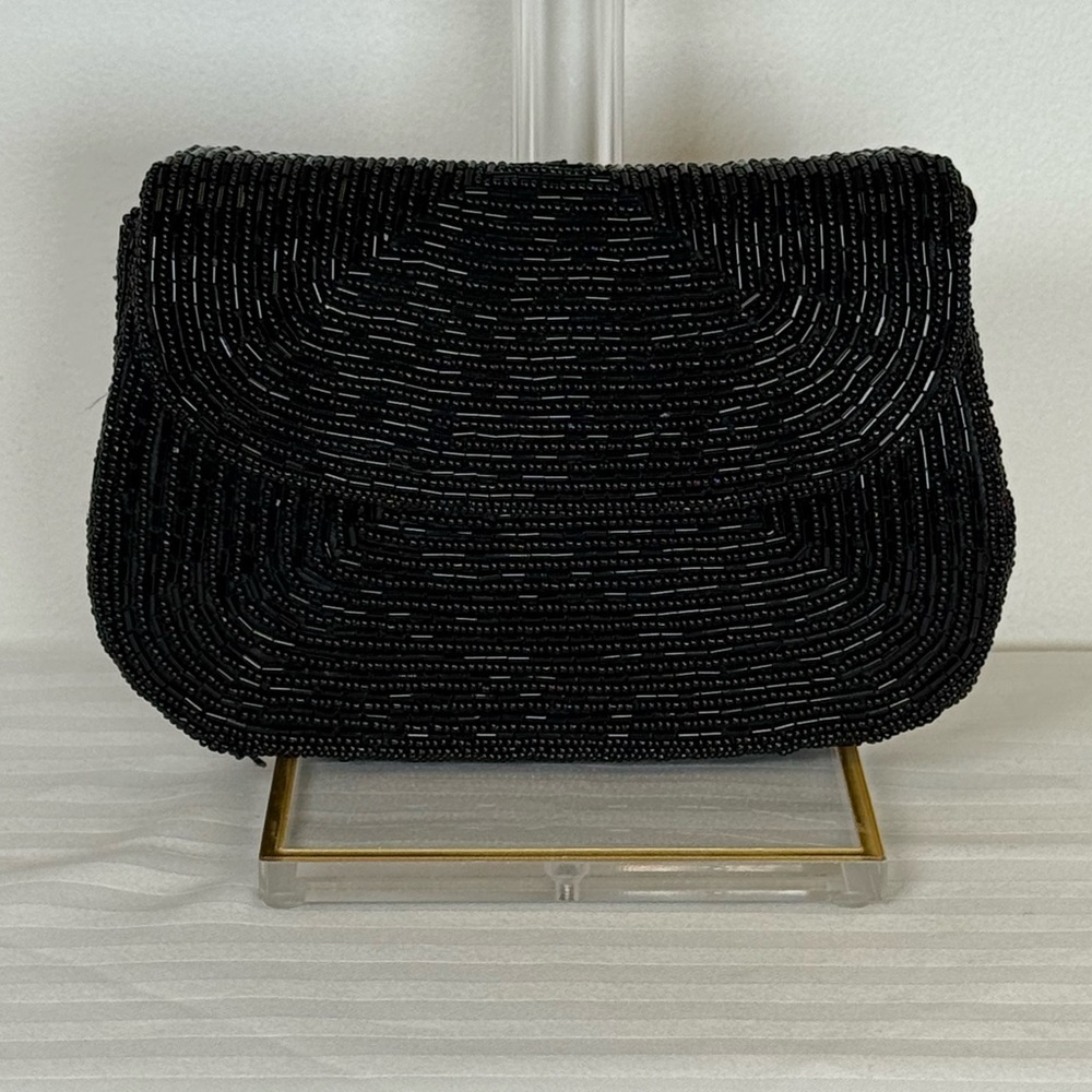 Sak’s Fifth Avenue Black Beaded Evening Bag Purse Clutch Magnetic Closure